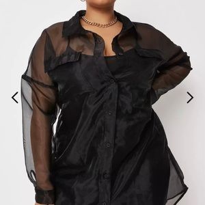 Black Organza Shirt Overlay Mini Dress